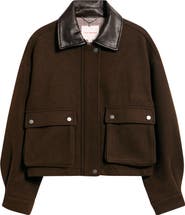 Lucky Brand Faux Leather Collar Crop Bomber Jacket