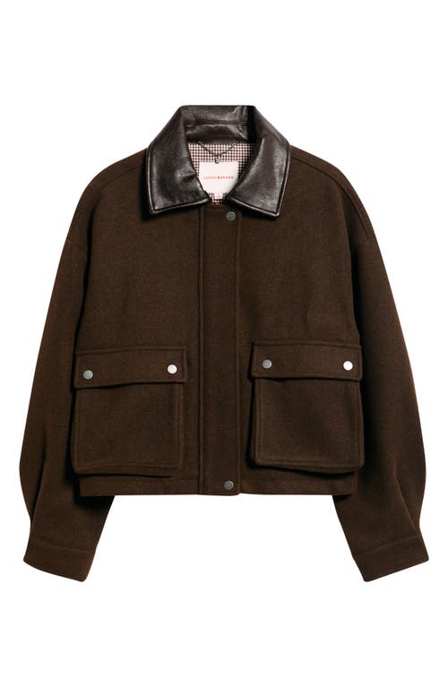 Lucky Brand Faux Leather Collar Crop Bomber Jacket In Brown