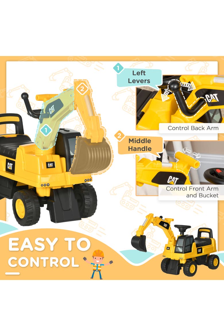Kids Manual-Pedal Excavator with Shovel, Horn, Storage, Alternate, color, Yellow