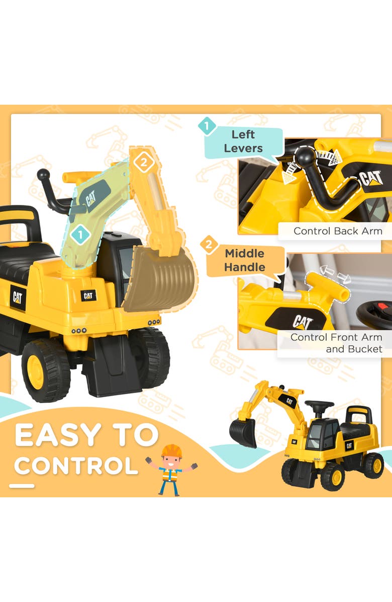 Aosom Kids Manual-Pedal Excavator with Shovel, Horn, Storage, Alternate, color, Yellow