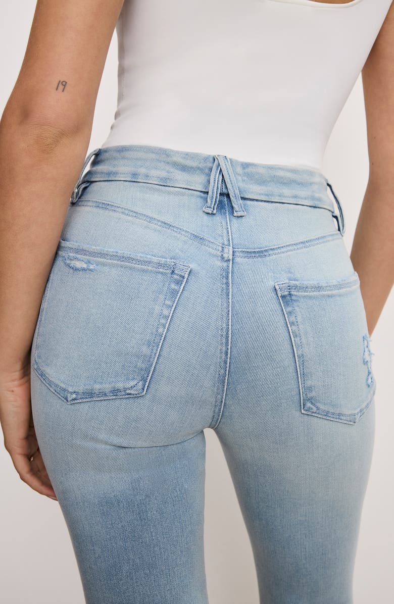 Good American Soft-Tech Good Legs High Waist Distressed Crop Mini Bootcut Jeans, Alternate, color, Indigo743