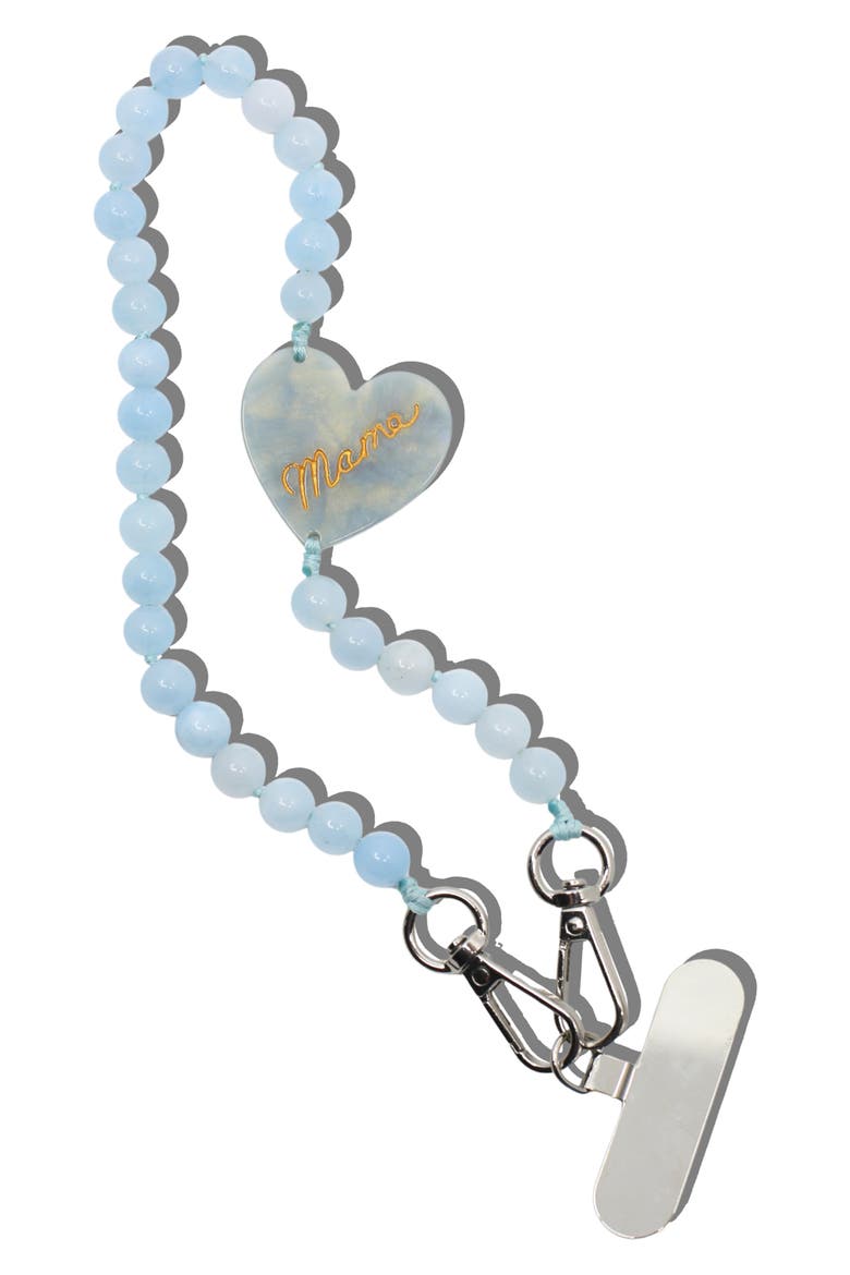 Mama Heart Beaded Phone Wrist Strap, Alternate, color, BABY BLUE