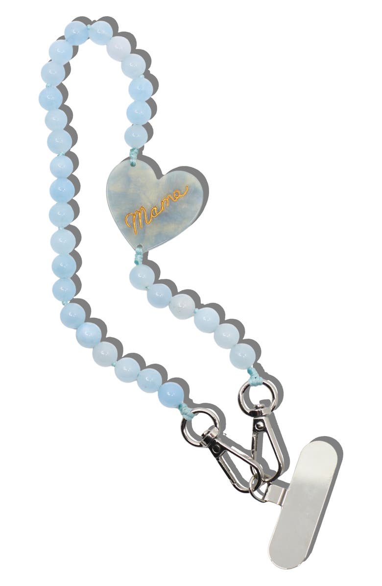 Solar Eclipse Mama Heart Beaded Phone Wrist Strap, Alternate, color, Baby Blue