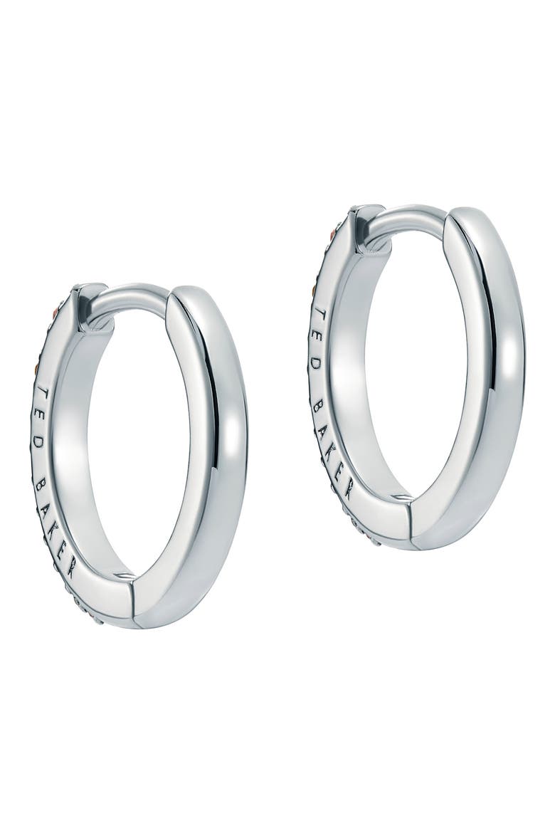 Heplie Pavé Hoop Earrings, Alternate, color, SILVER TONE/ RAINBOW CRYSTAL