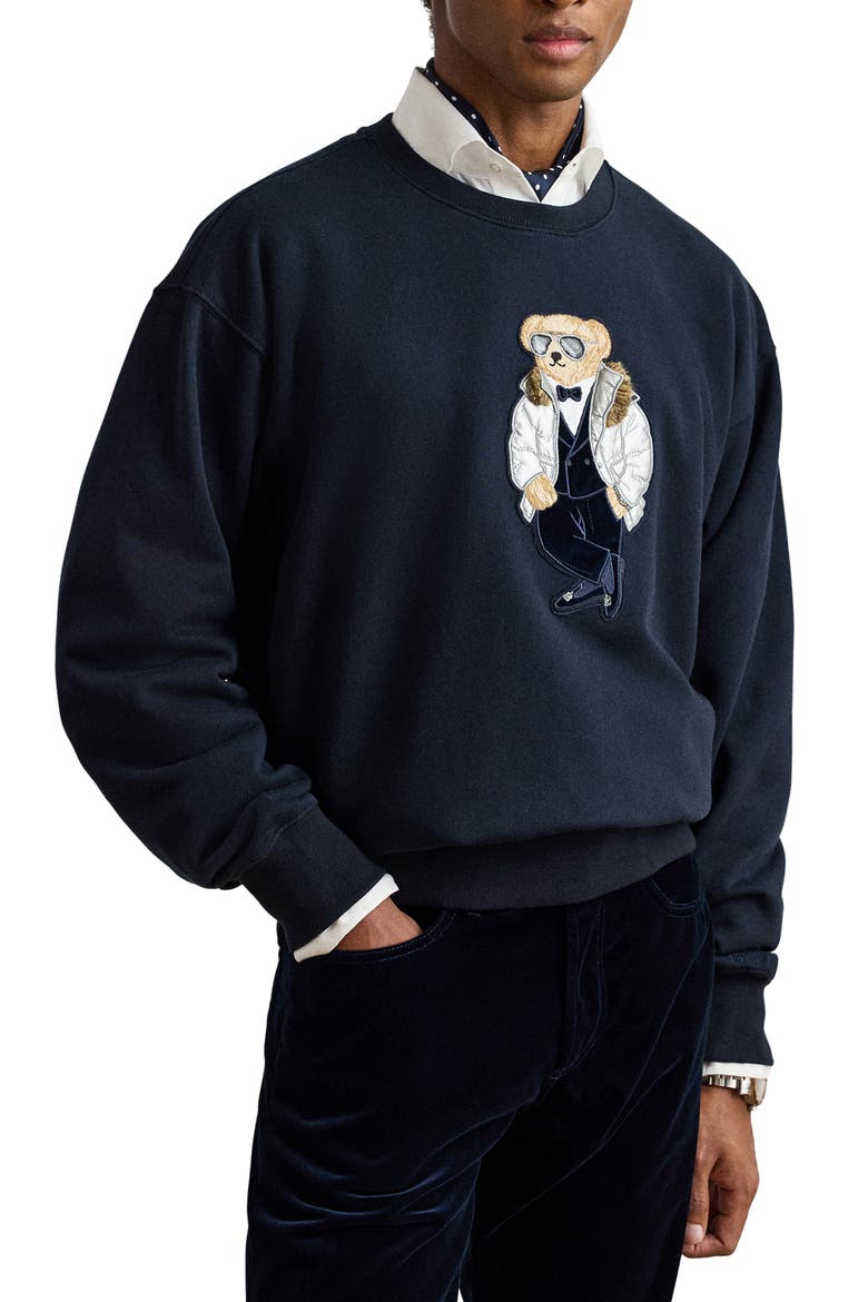 Bear Patch Fleece Sweatshirt, Main, color, CHAIRMAN NAVY