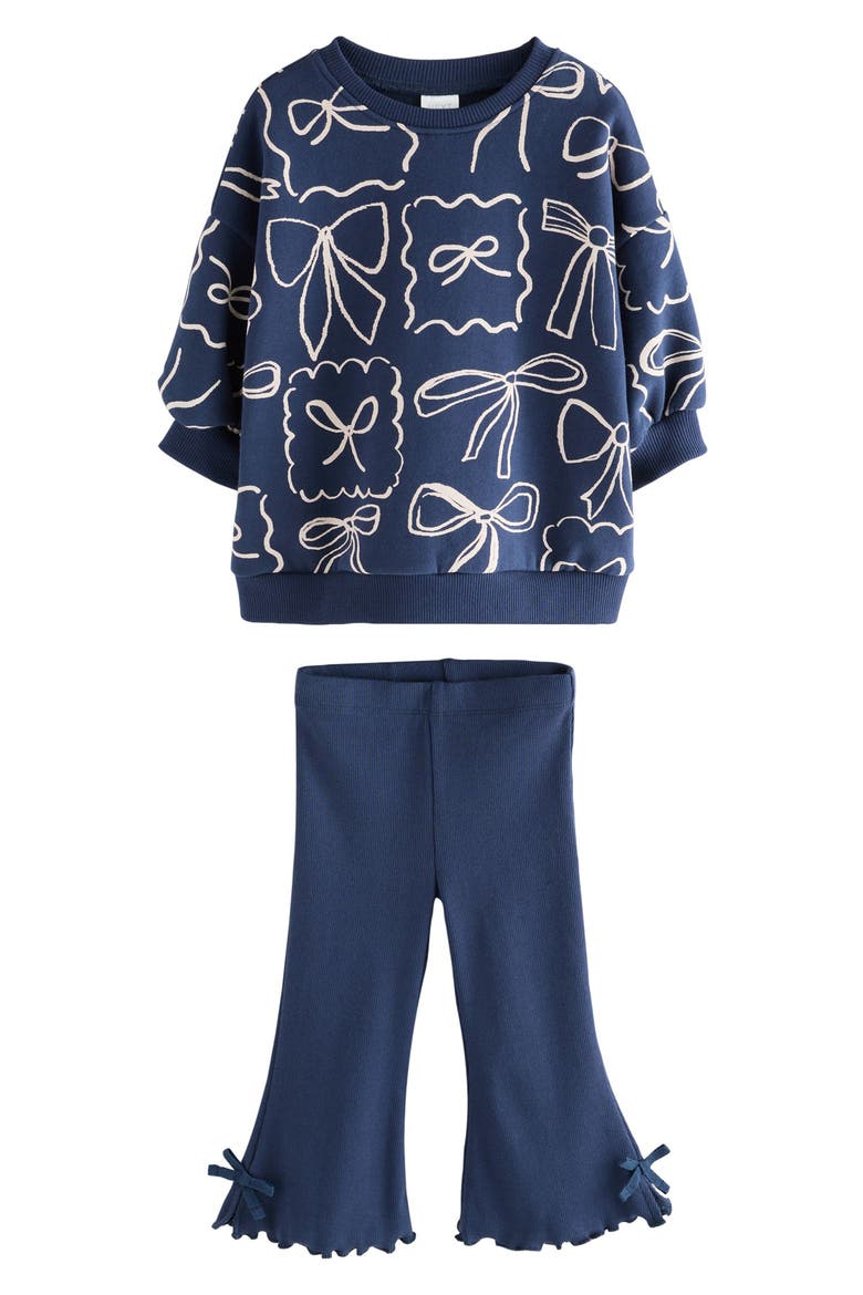 Print Sweatshirt & Flare Leggings Set, Main, color, BLUE