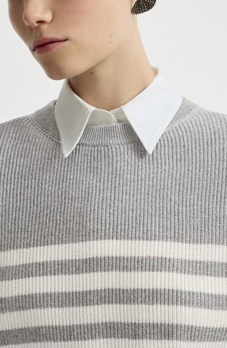 Brunello Cucinelli Cotton Sparkling yarn sweater, Alternate, color, Silver