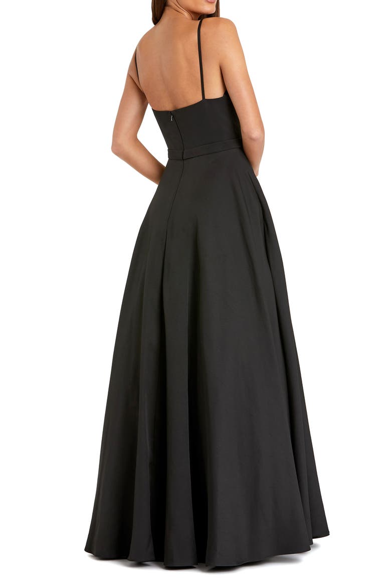 Petite V-Neck Ball Gown with Belted A-Line Skirt, Alternate, color, Black