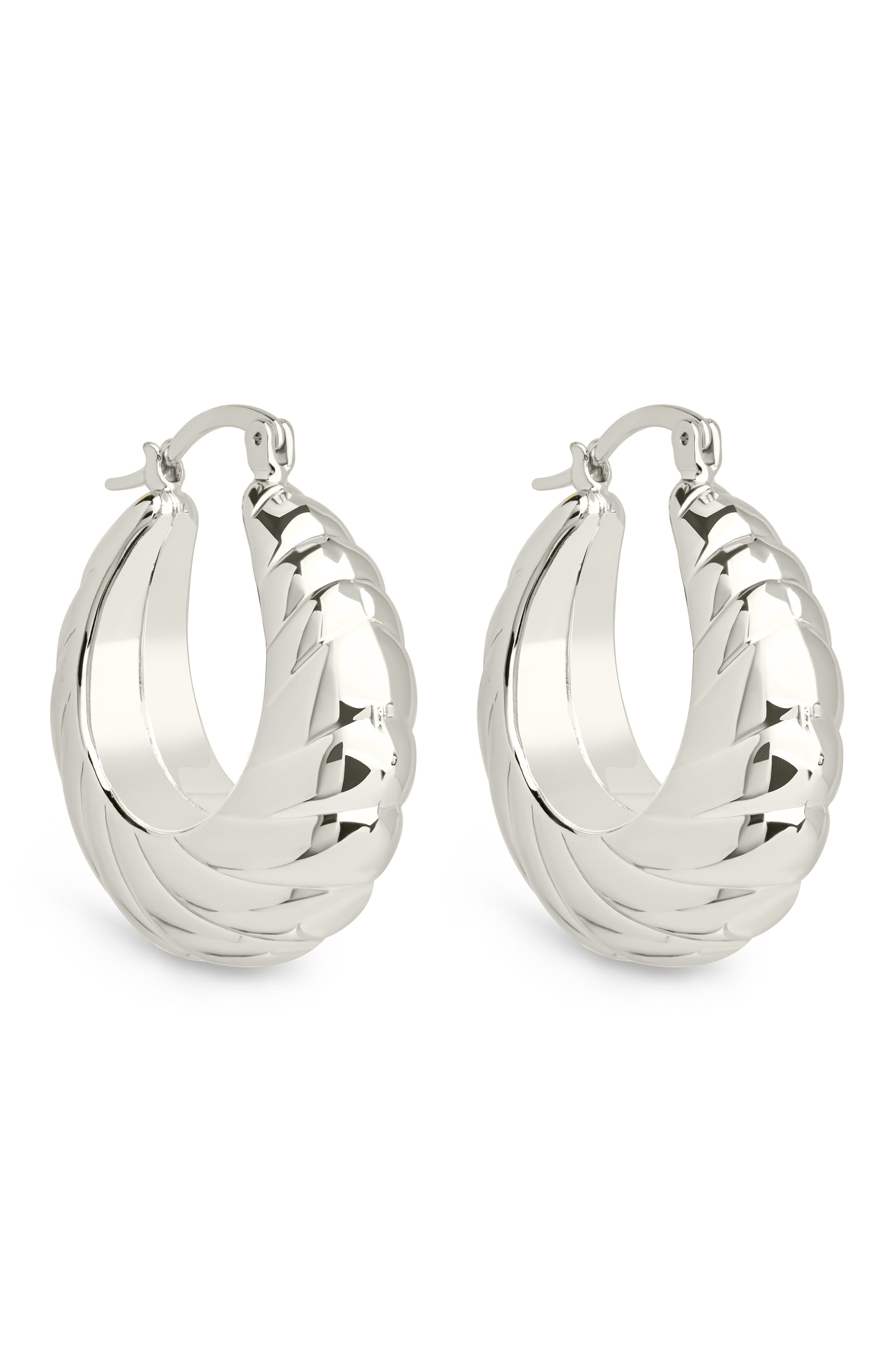 Sterling Forever Caroline Textured Hoop Earrings