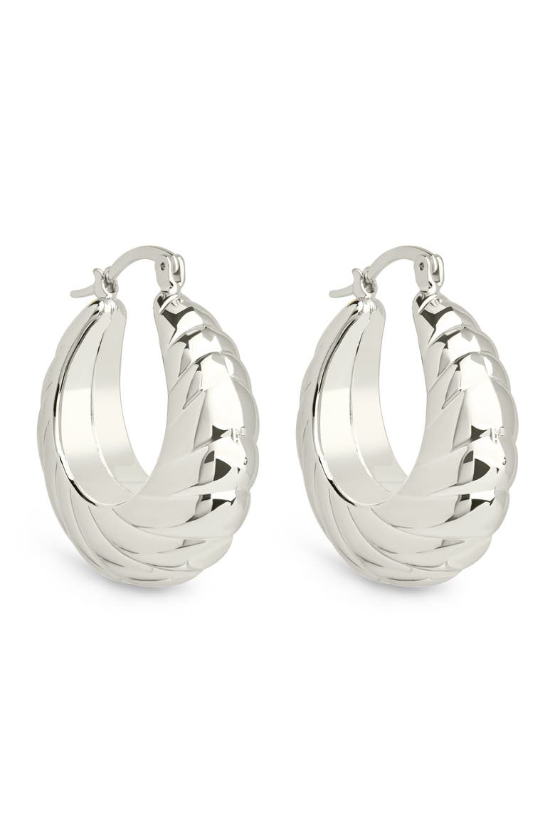 Caroline Textured Hoop Earrings, Main, color, SILVER