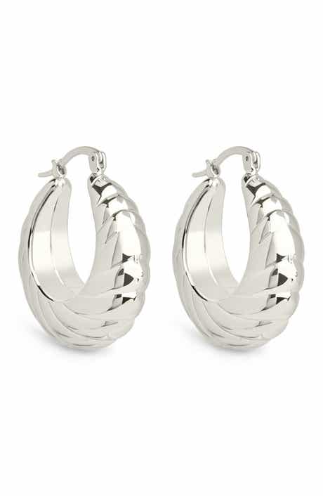Sterling Forever Caroline Textured Hoop Earrings