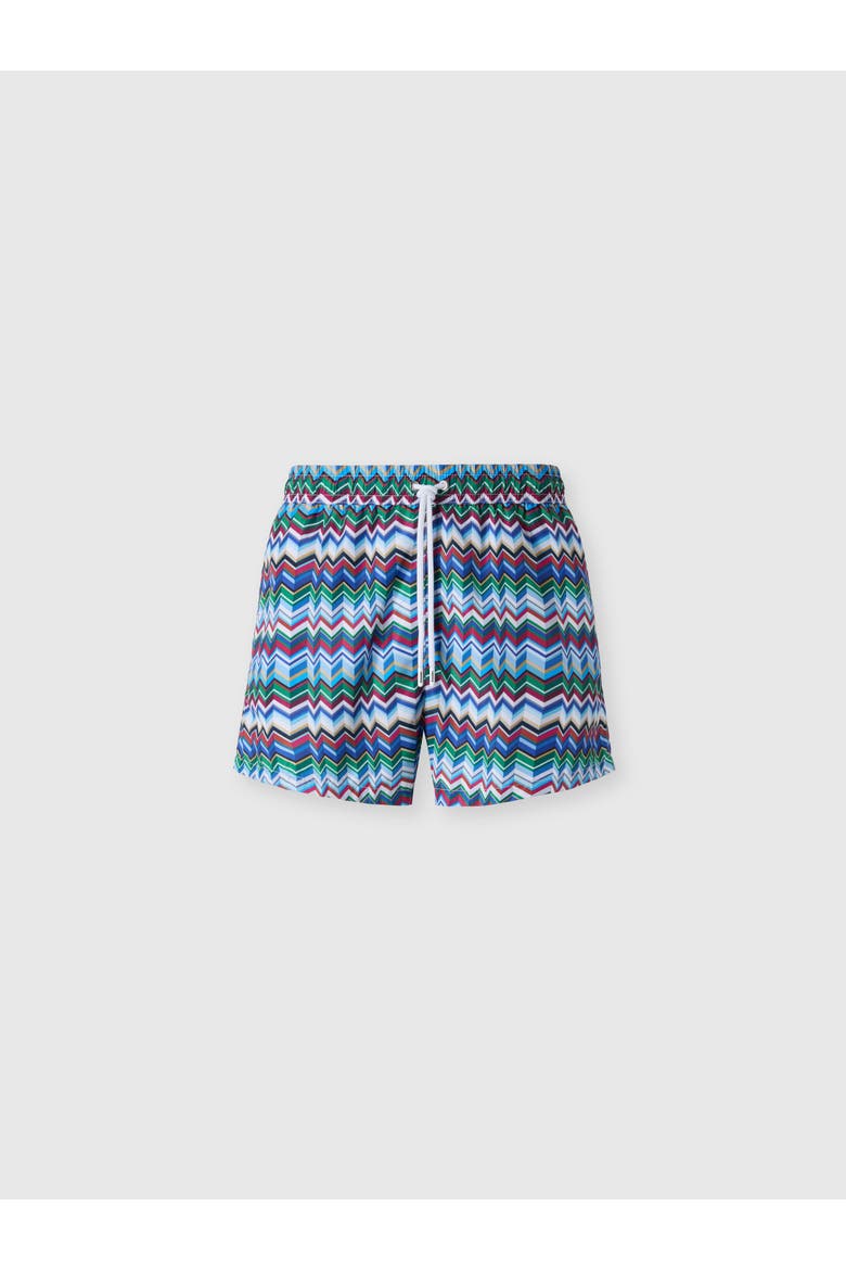 Mid-length Swim Shorts With Irregular Zigzag Print, Alternate, color, Multicoloured