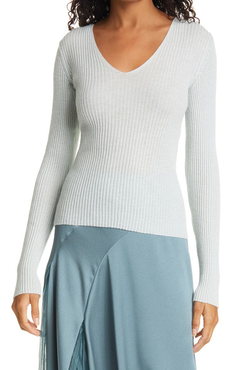 Vince V-Neck Slim Rib Cashmere Sweater, Main, color, 