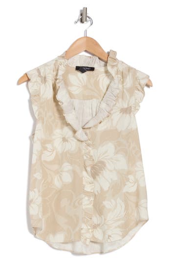 Ellen Tracy Flutter Sleeve Linen-blend Top In Gold