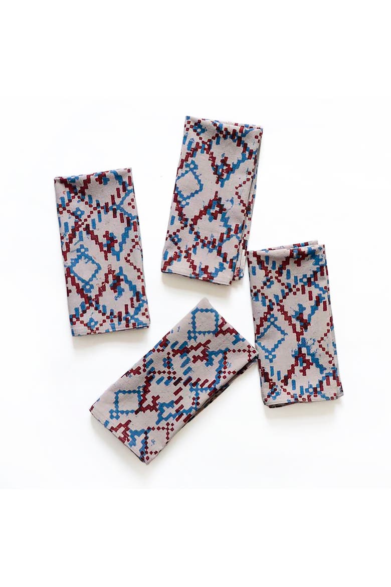 Dabu Block Print Cotton Napkins, Set of 4, Alternate, color, Blue & Red