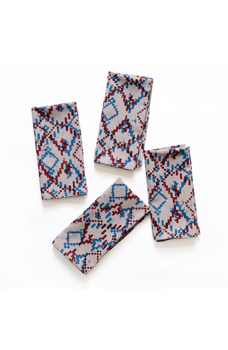 Ichcha Dabu Block Print Cotton Napkins, Set of 4, Alternate, color, Blue & Red