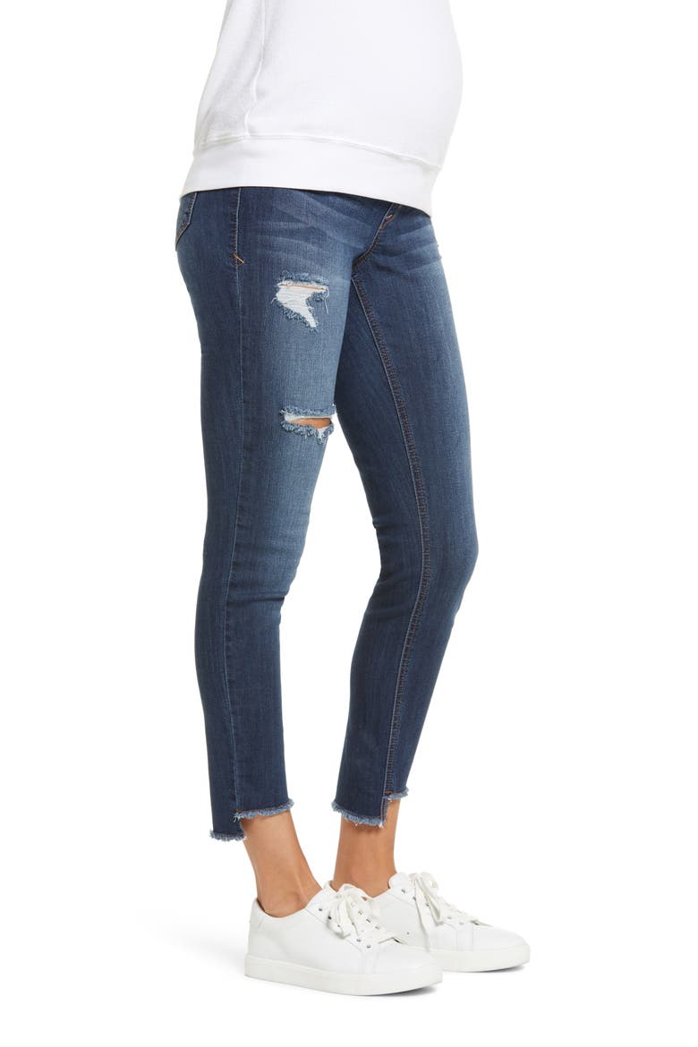 Maternity Distressed Step Hem Skinny Jeans, Alternate, color, ELENI