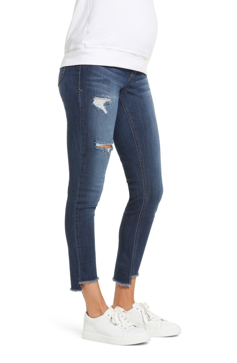 1822 Denim Maternity Distressed Step Hem Skinny Jeans, Alternate, color, 