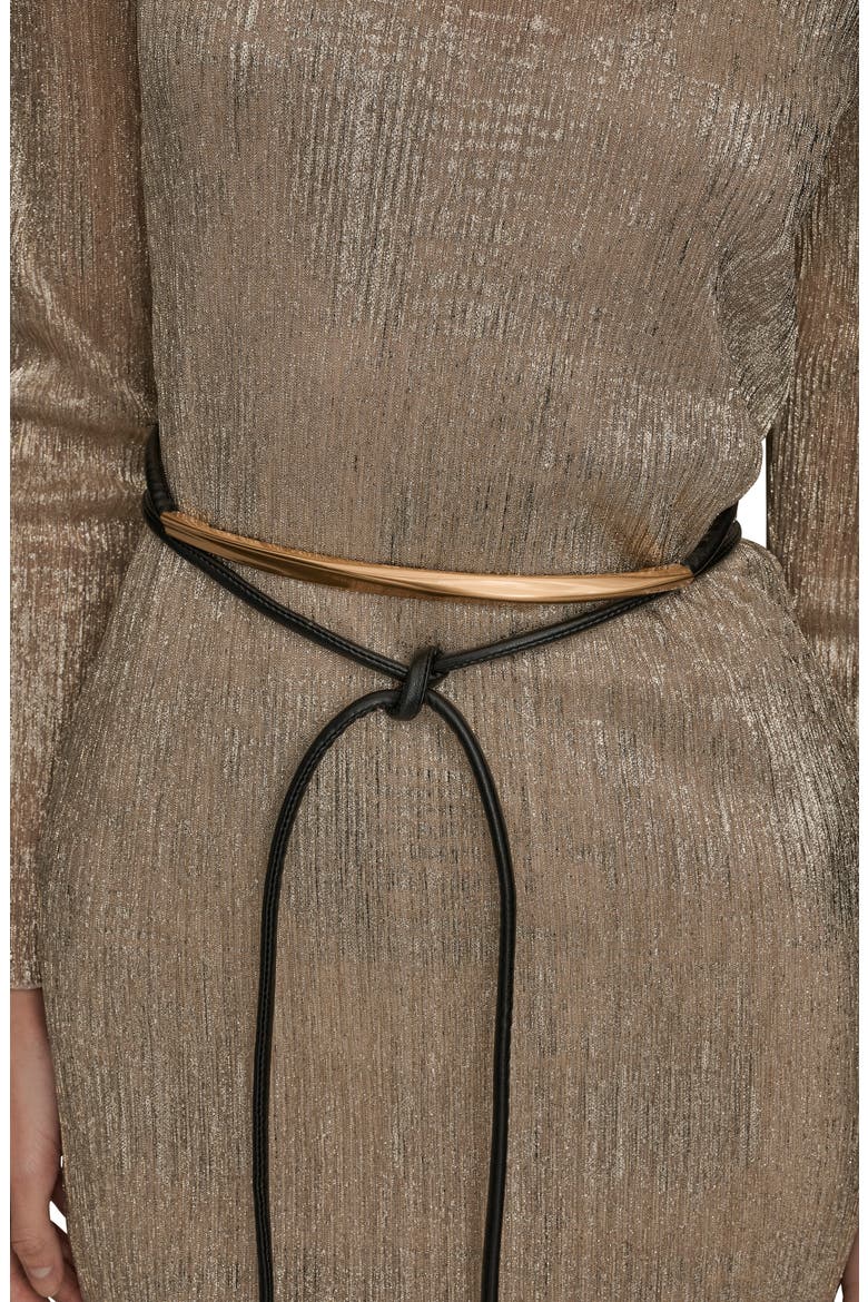 Metallic Belted Long Sleeve Mesh Midi Dress, Alternate, color, GOLD