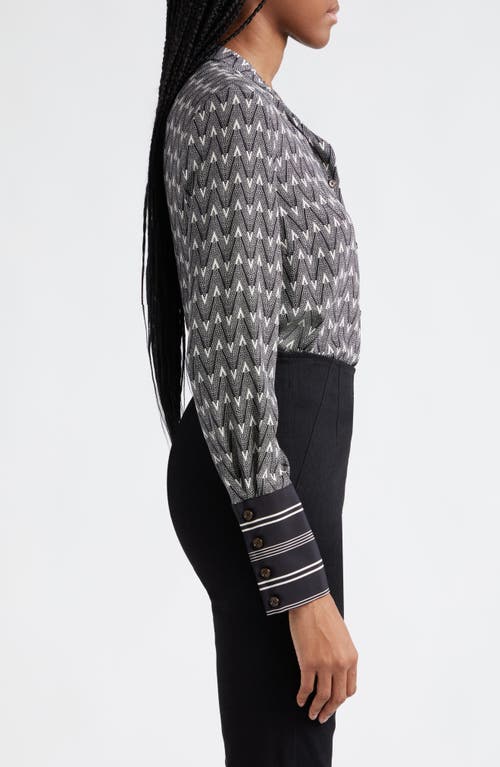 Veronica Beard Acacia Chevron Print Stretch Silk Tunic In Black Off White