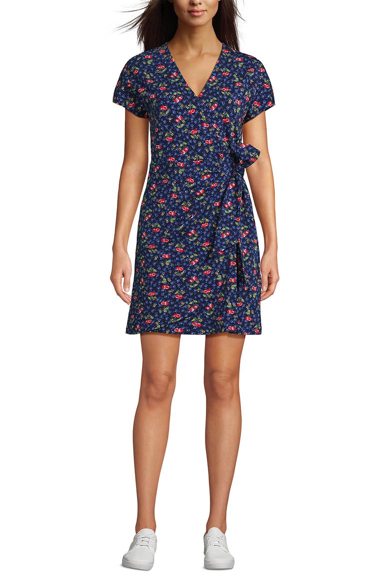 Cotton Modal V Neck Mini Wrap Dess, Main, color, Cherries/Deep Sea Navy Floral