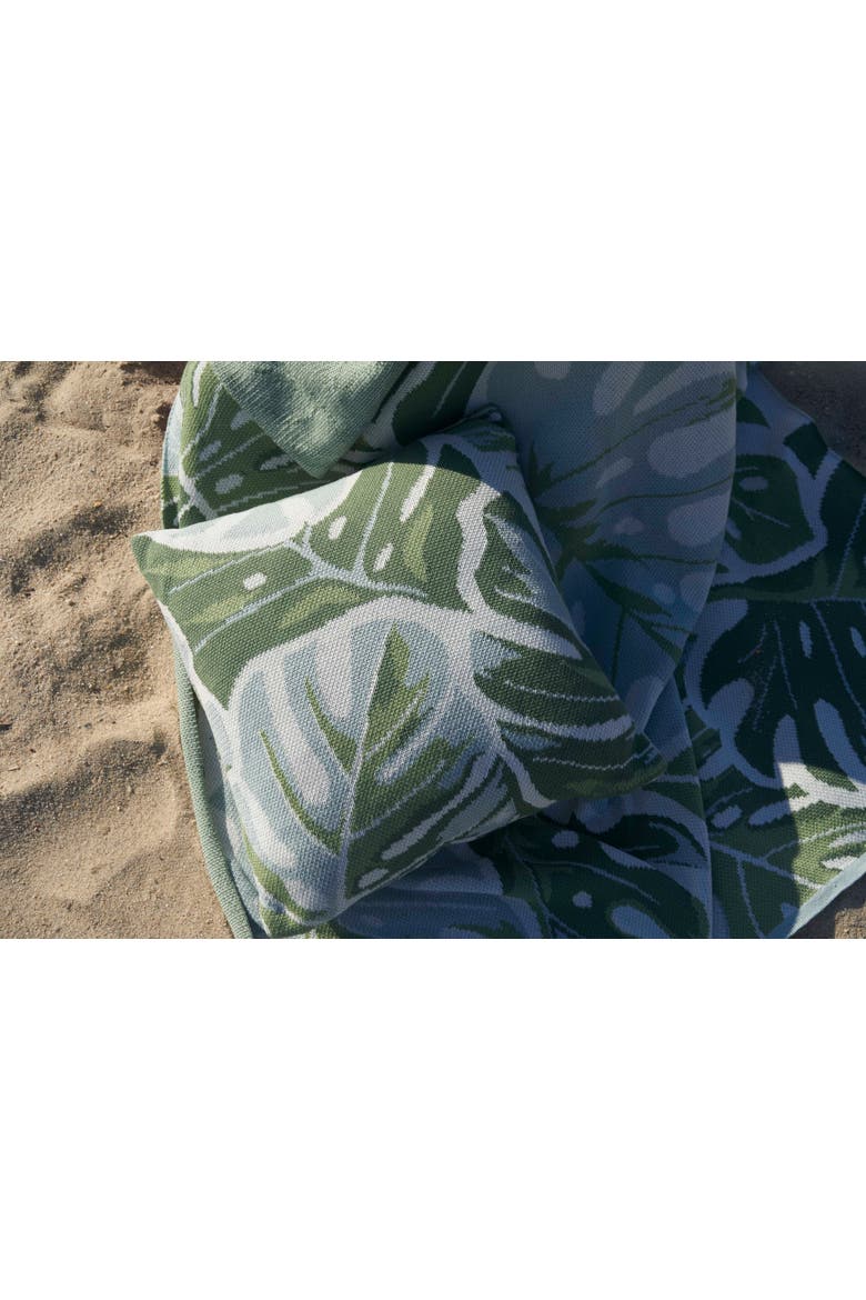 Monstera Knit Throw Pillow for Tropical Botanical Bed or Sofa Décor, Alternate, color, Green