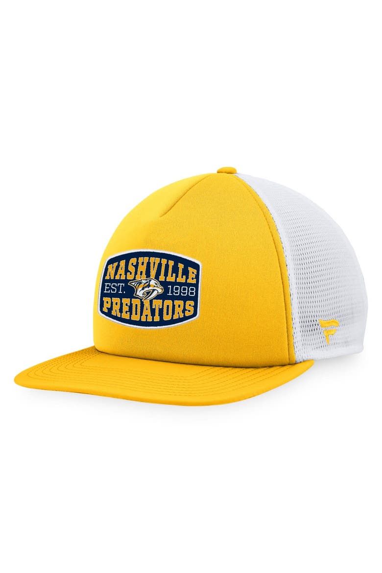 Men's Fanatics Branded Gold/White Nashville Predators Foam Front Patch Trucker Snapback Hat, Main, color, Gold