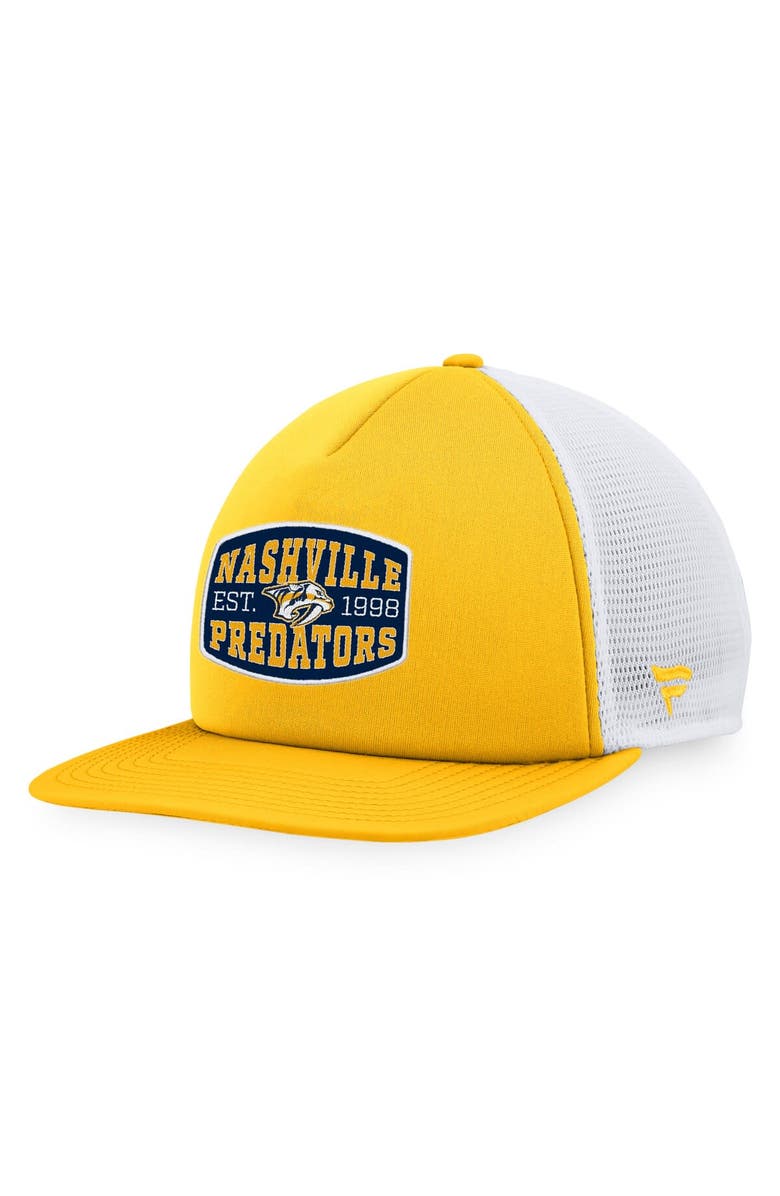 FANATICS Men's Fanatics Branded Gold/White Nashville Predators Foam Front Patch Trucker Snapback Hat, Main, color, Gold