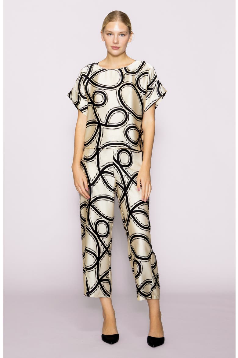 Printed Ankle Barrel Leg Pants, Alternate, color, IVORY BLACK