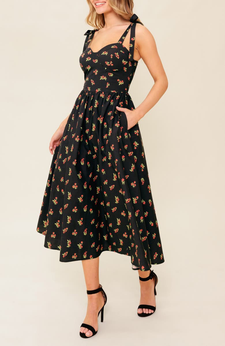 FLYING TOMATO Cherry Fit & Flare Midi Dress, Alternate, color, 