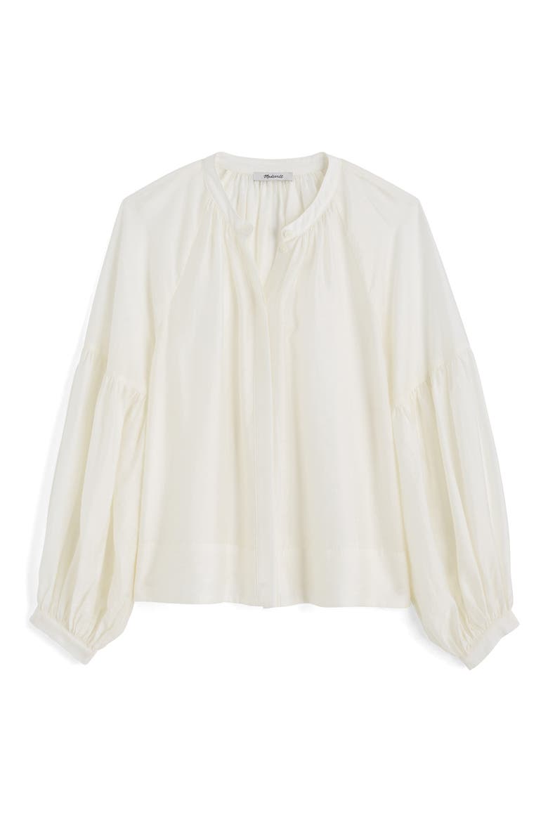 Shirred Balloon Sleeve Button-Up Top, Alternate, color, WINTER WHITE