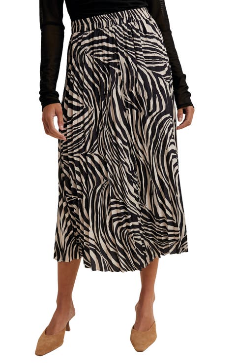 Zebra Pleated Midi Skirt