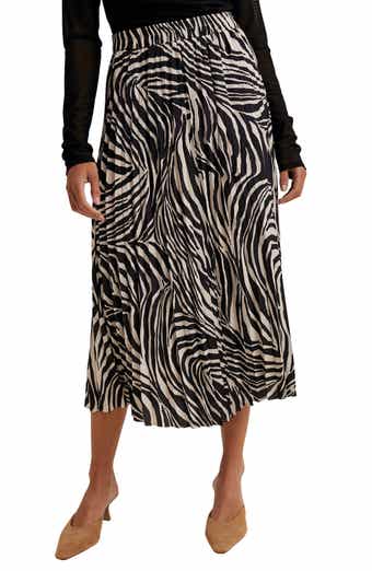 Zebra Pleated Midi Skirt