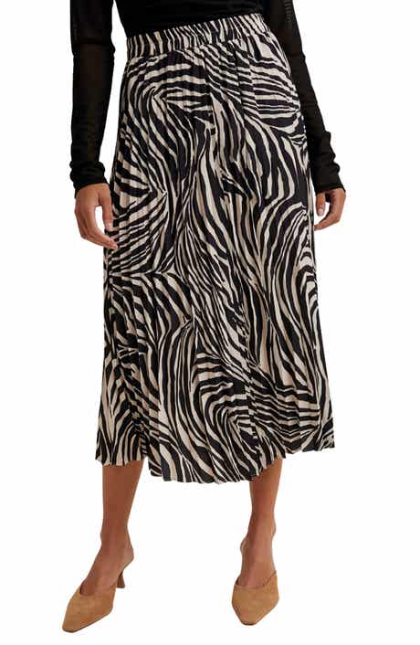 Zebra Pleated Midi Skirt