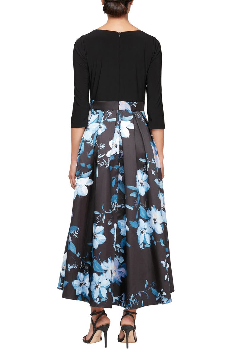 SL FASHIONS Floral Tie Belt High-Low Cocktail Dress, Alternate, color,
