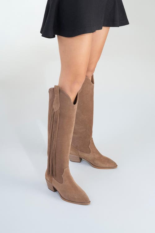 Forever & Always Shoes Rios Leather Fringe Knee High Boot In Brown