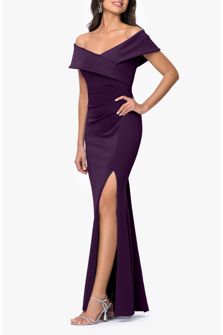 Long Ruched Scuba Gown, Alternate, color, PLUM