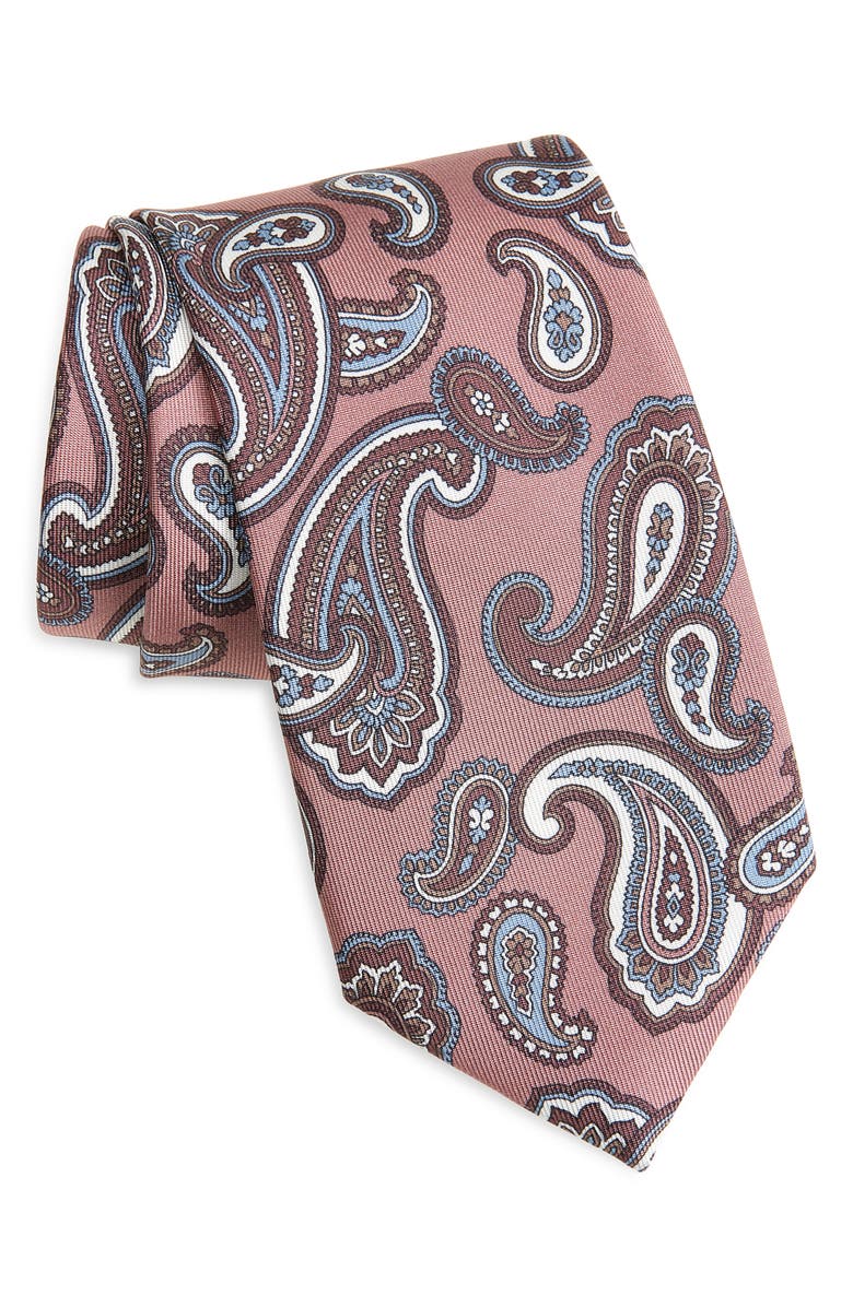 Brioni Crav Paisley Silk Tie, Main, color, Old Rose/ Brown