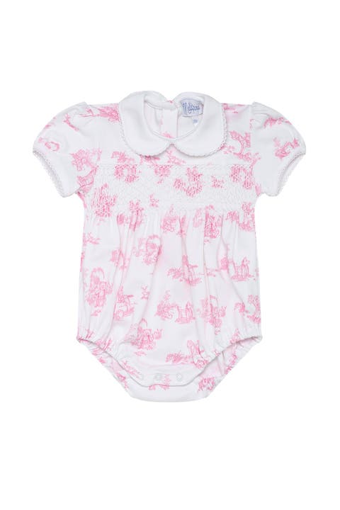 Pink Toile Smocked Bubble - Baby