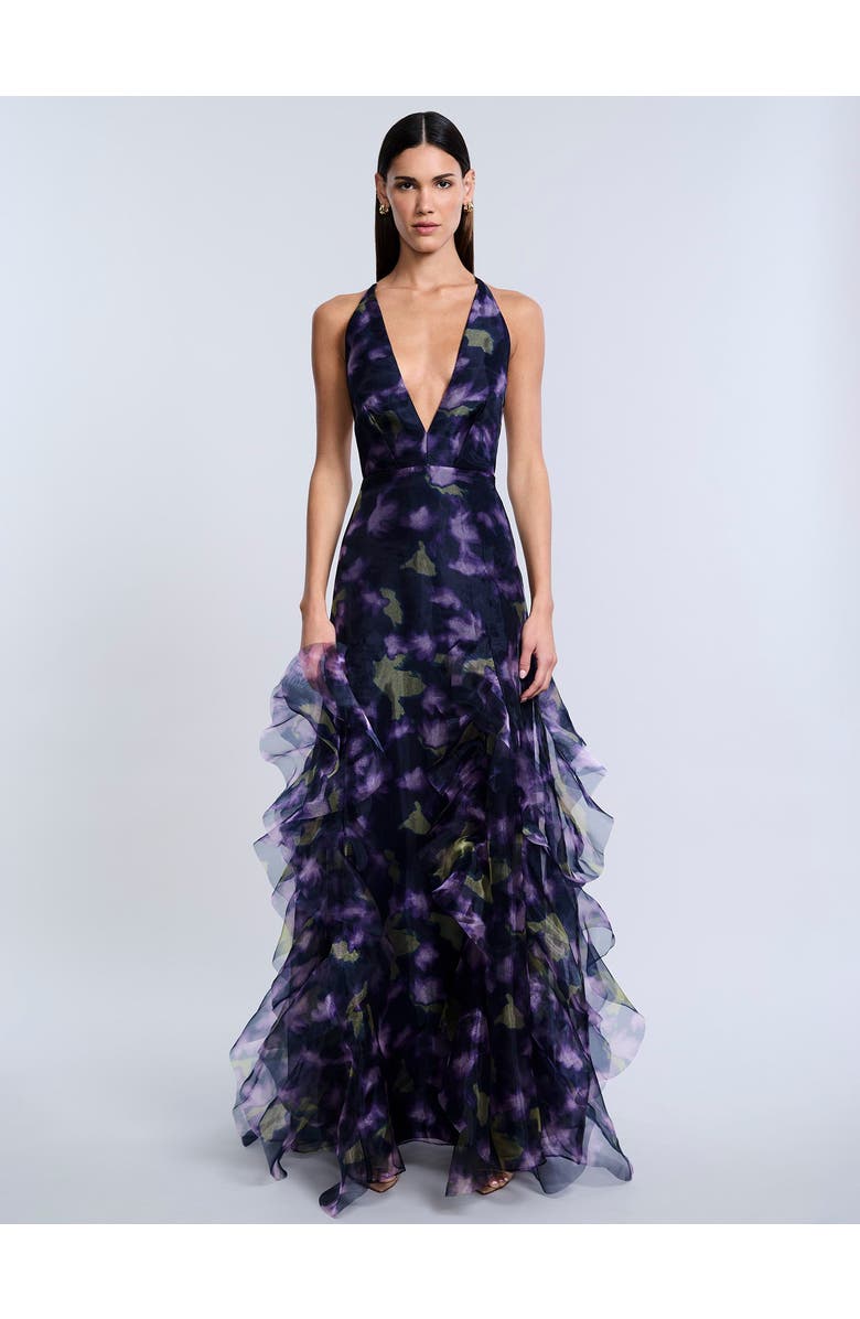 BCBGMAXAZRIA Printed Organza Gown, Main, color, 