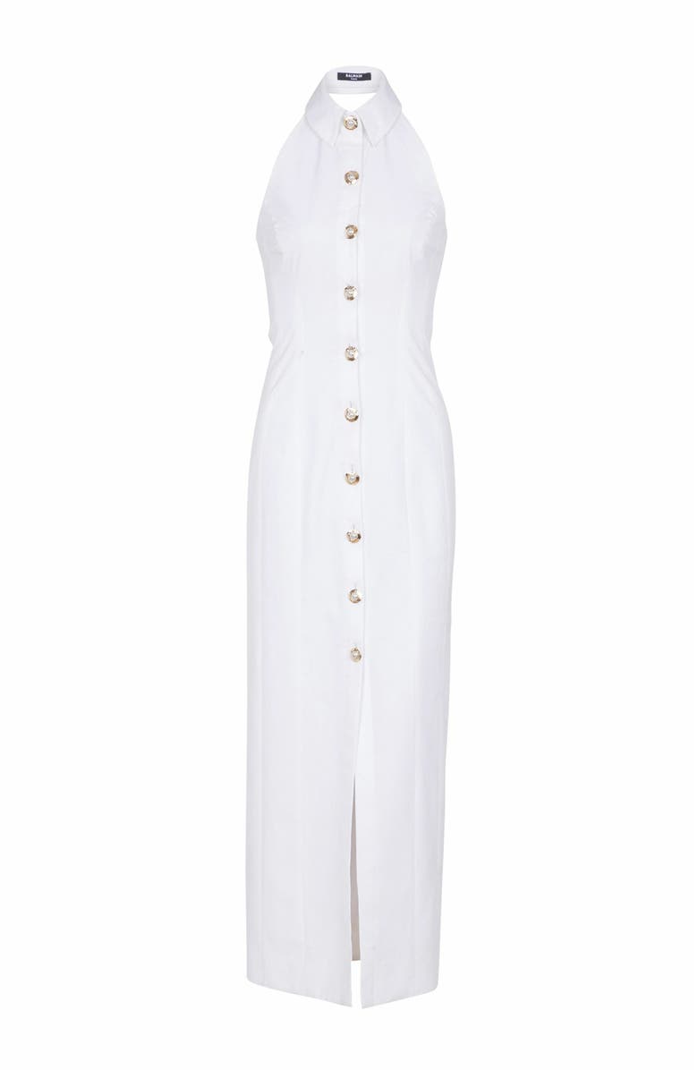 Balmain Bodycon Backless Poplin Dress, Alternate, color, White