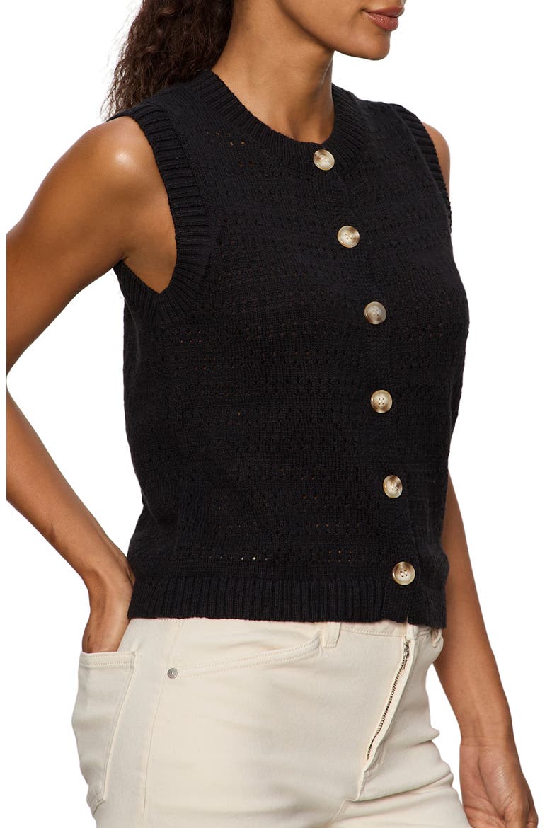 Cotton Pointelle Sleeveless Sweater, Alternate, color, BLACK