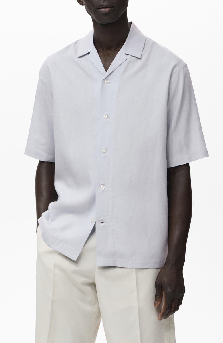MANGO Lycocell & Linen Camp Shirt, Main, color, Sky Blue