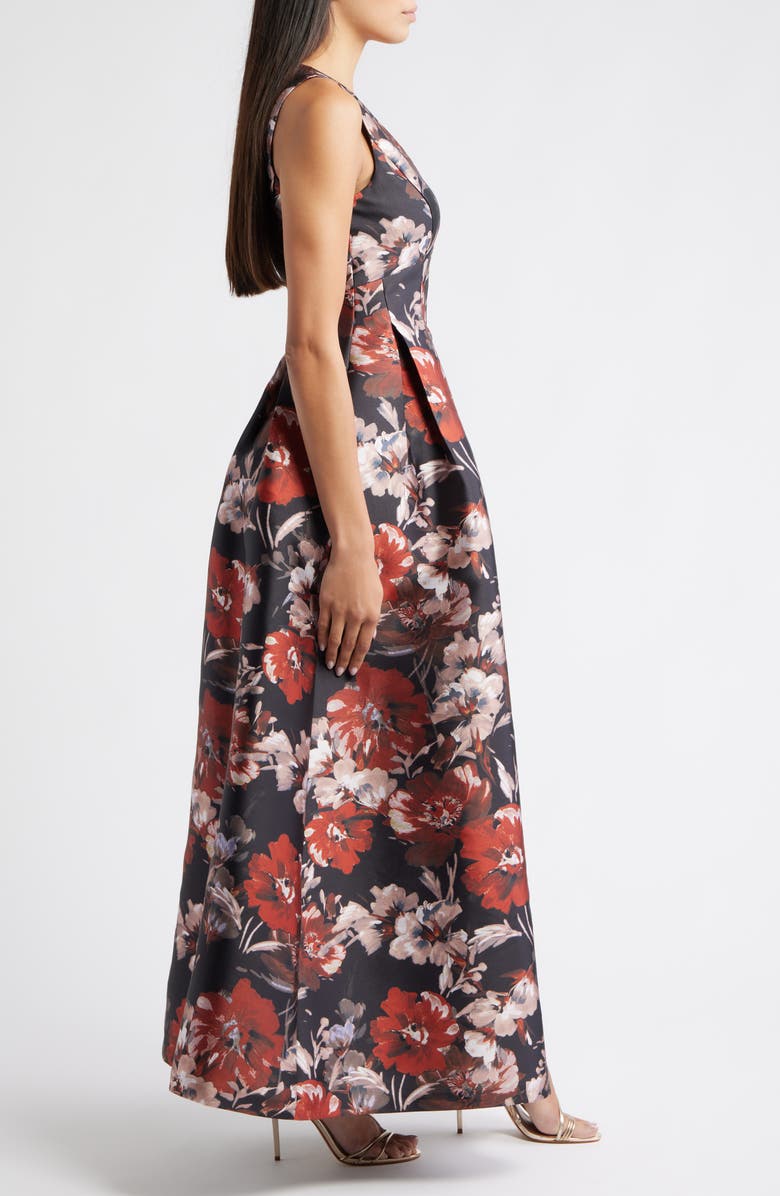 Julia Jordan Floral Sleeveless Gown, Alternate, color, Black Rust