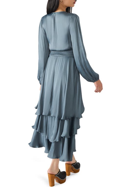 Steve Madden Bei Long Sleeve Tiered Satin Midi Dress In Gray