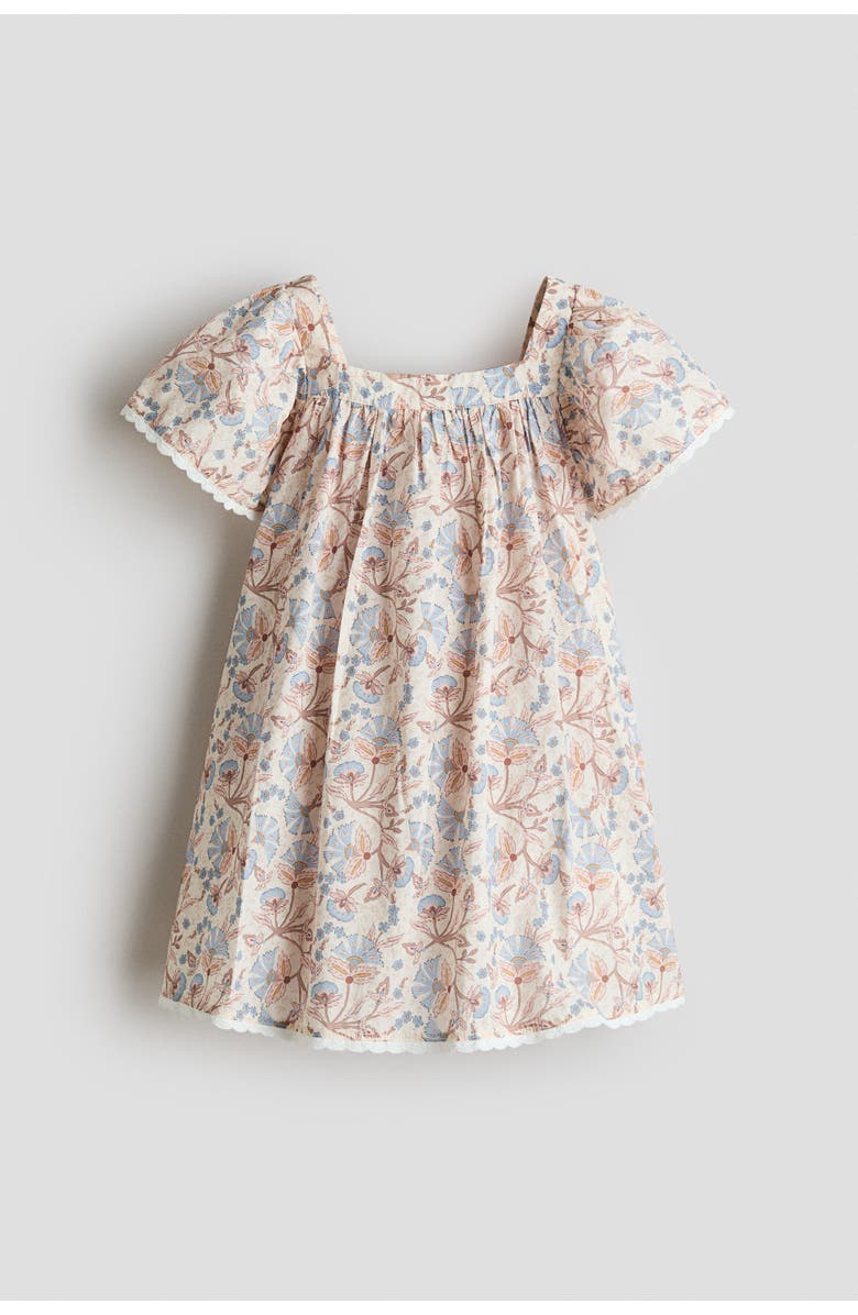 H&M A-line Cotton Dress, Main, color, Light Beige/Floral
