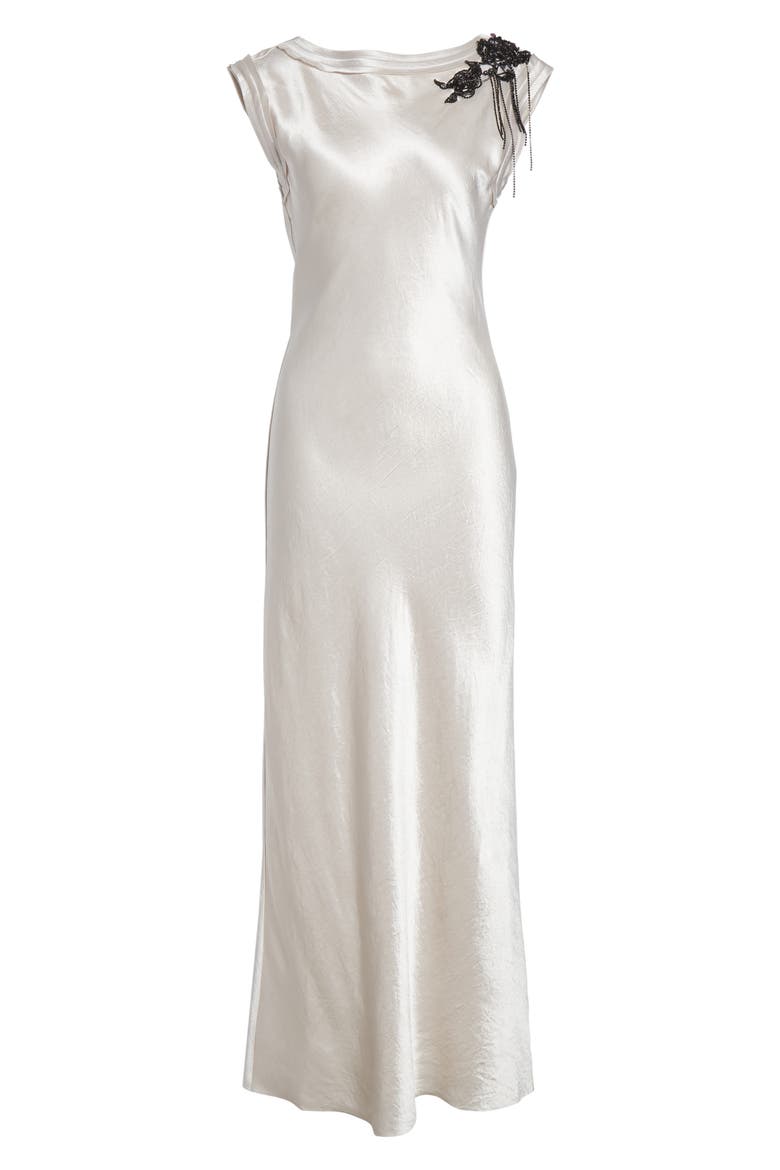 Embellished Cap Sleeve Washed Twill Gown, Alternate, color, OYSTER