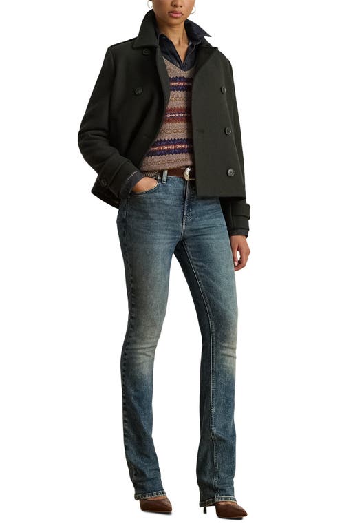Ralph Lauren Lauren Double Breasted Wool Blend Twill Jacket In Green