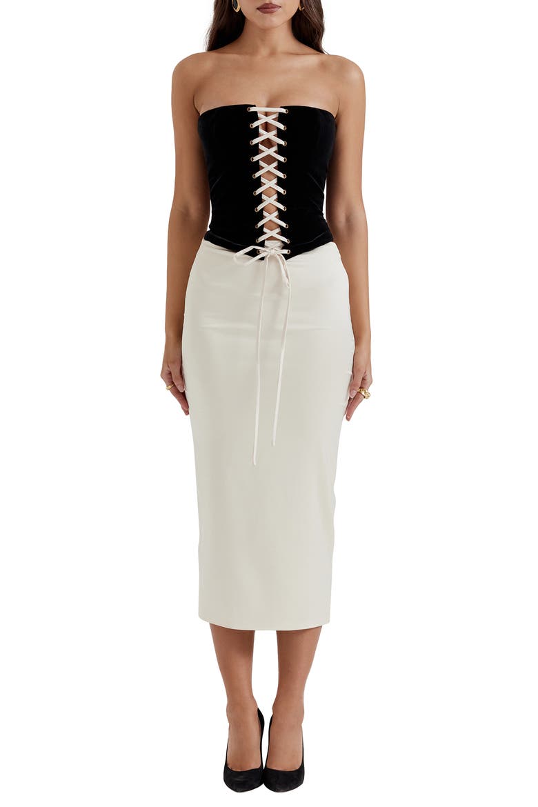 Jaina Strapless Dress, Main, color, BLACK CAMEL