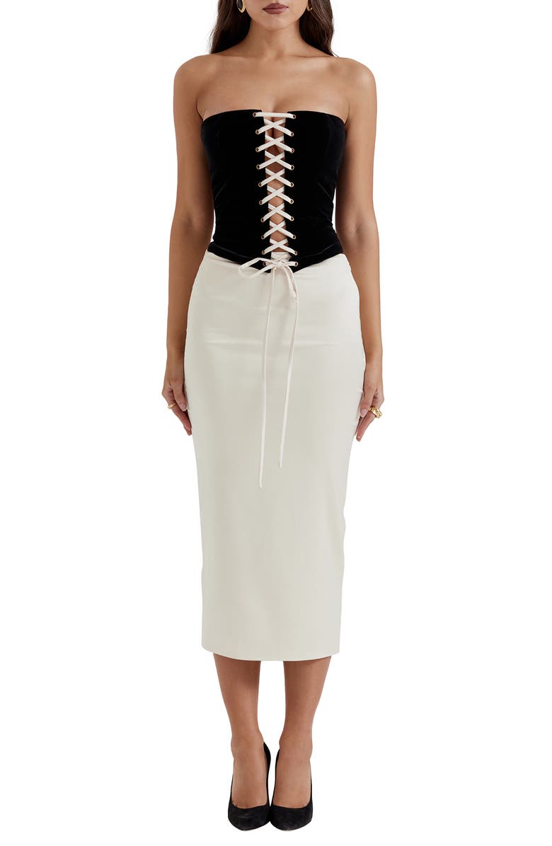 HOUSE OF CB Jaina Strapless Dress, Main, color, Black Camel